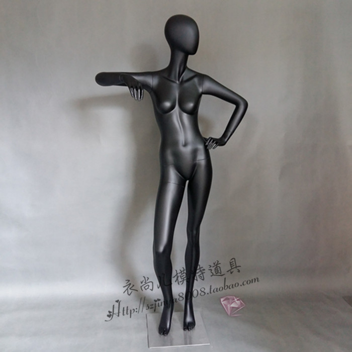高端女全身人体模特服装展示架个性抽象鸭蛋头哑光黑色橱窗模特儿
