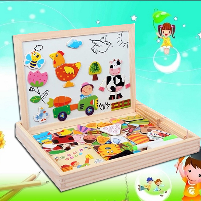 儿童磁力片拼图1-2-3-4-5-6岁宝宝早教益智积木制磁性拼拼乐玩具