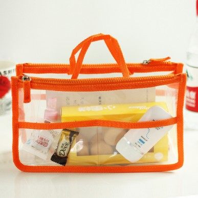 韩版多功能手提包中包 防水洗漱包 收纳包 PVC透明双拉链化妆包