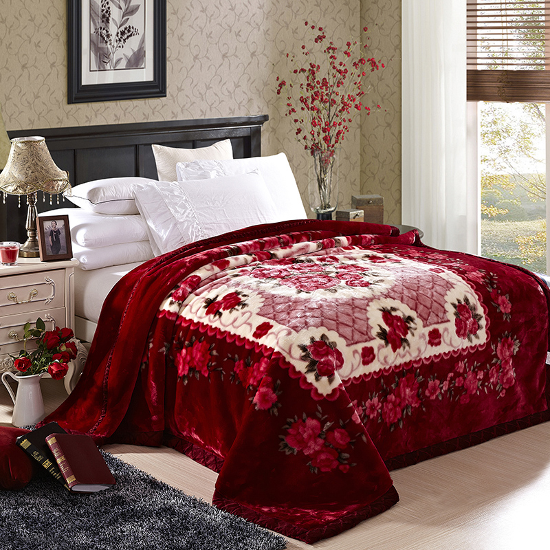 拉舍尔毛毯加厚双层婚庆毯子冬季单双人结婚大红色盖毯正品包邮
