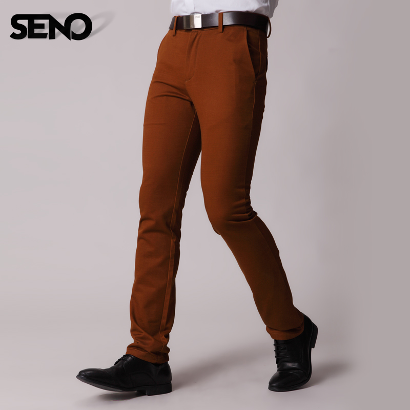 seno新款 经典风格设计流行裤橙色 免烫修身休闲裤 时尚商务长裤
