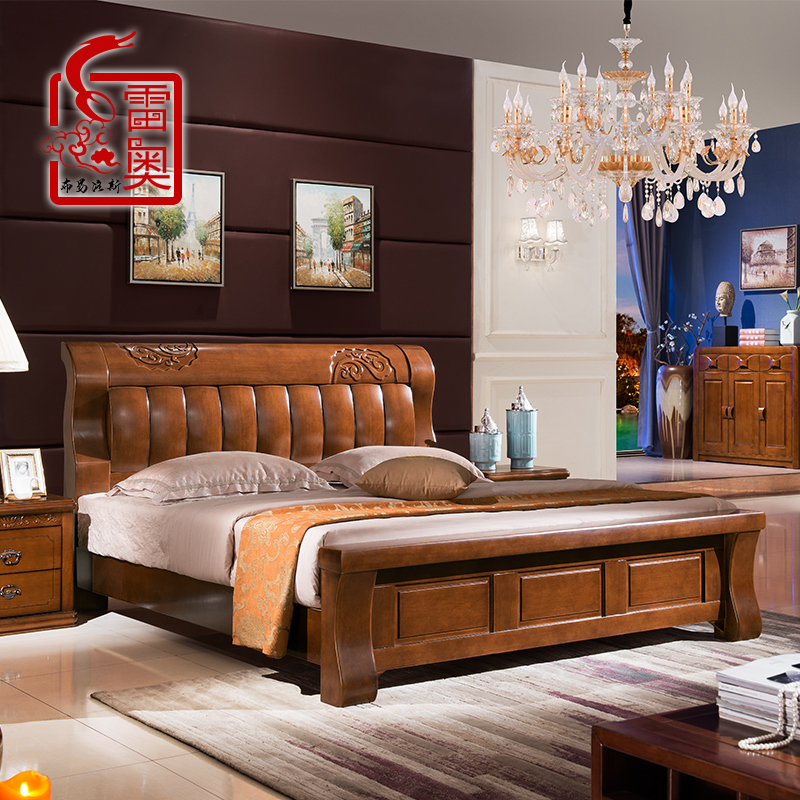 雷奥家具 全实木床橡胶木现代中式婚1.8储物加宽双人2*2.2米大床
