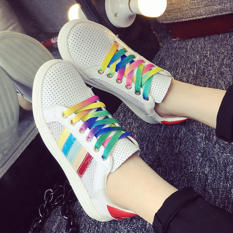 韩国代购 2016夏季新款头层牛皮休闲系带跑步鞋 橡胶底低帮女板鞋