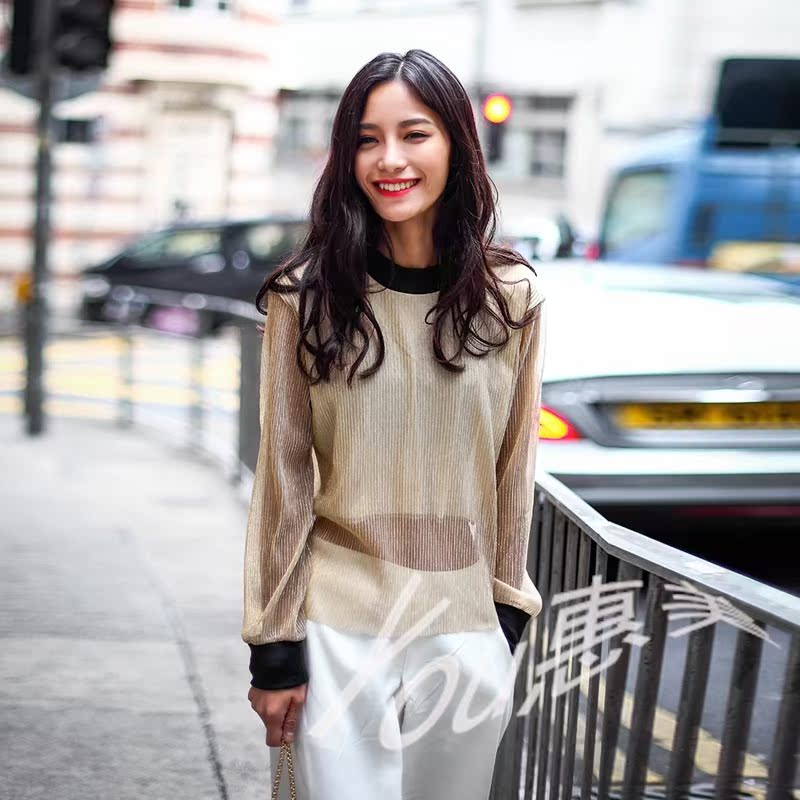 2015春夏装新款韩版修身长袖雪纺衫性感气质套头小衫打底衫 纱衣