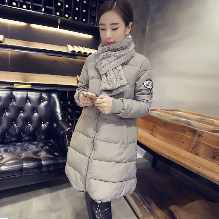 2015冬季新品女装韩版百搭拉链中长款长袖加厚棉服棉衣外套送围巾