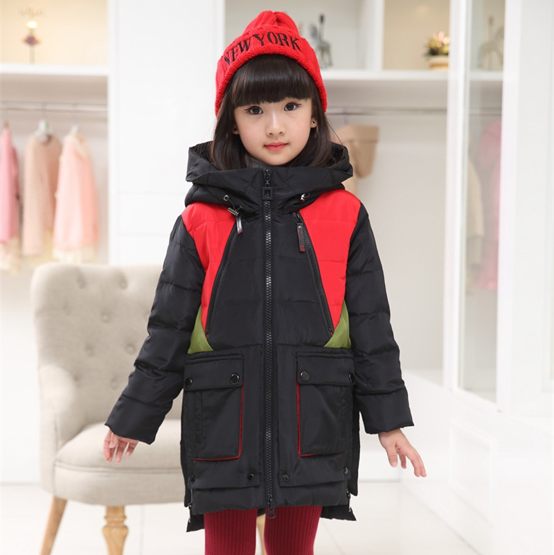 正品童装2015儿童新款羽绒服女童中长款韩版军工装中大童加厚外套