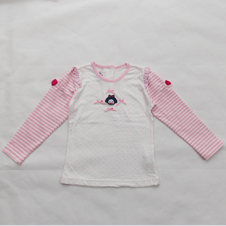 2016年爱堡斯童装春季儿童新款 纯棉粉色圆点印花女童长袖T恤包邮
