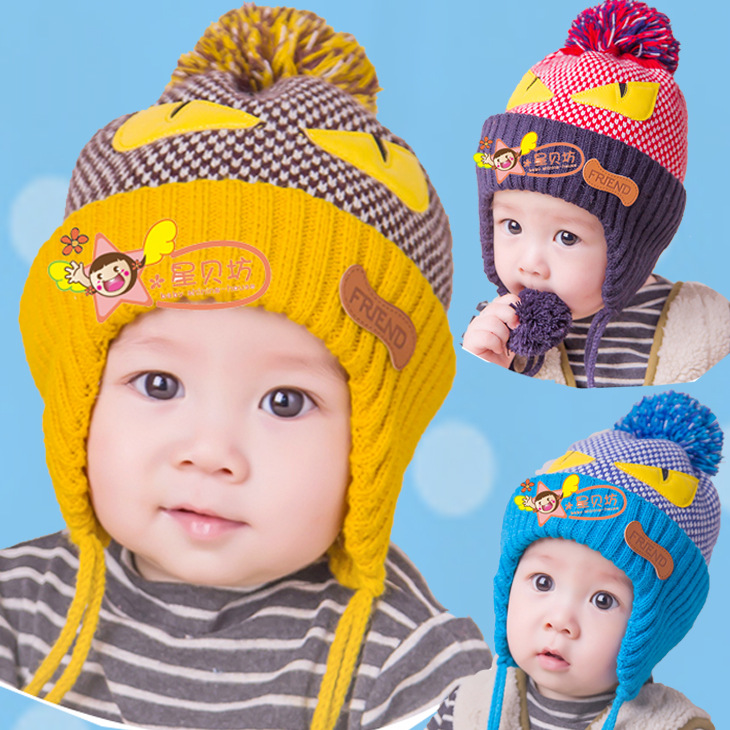 韩版秋冬婴儿帽子围巾套装 宝宝纯棉儿童毛线帽护耳帽加绒包邮