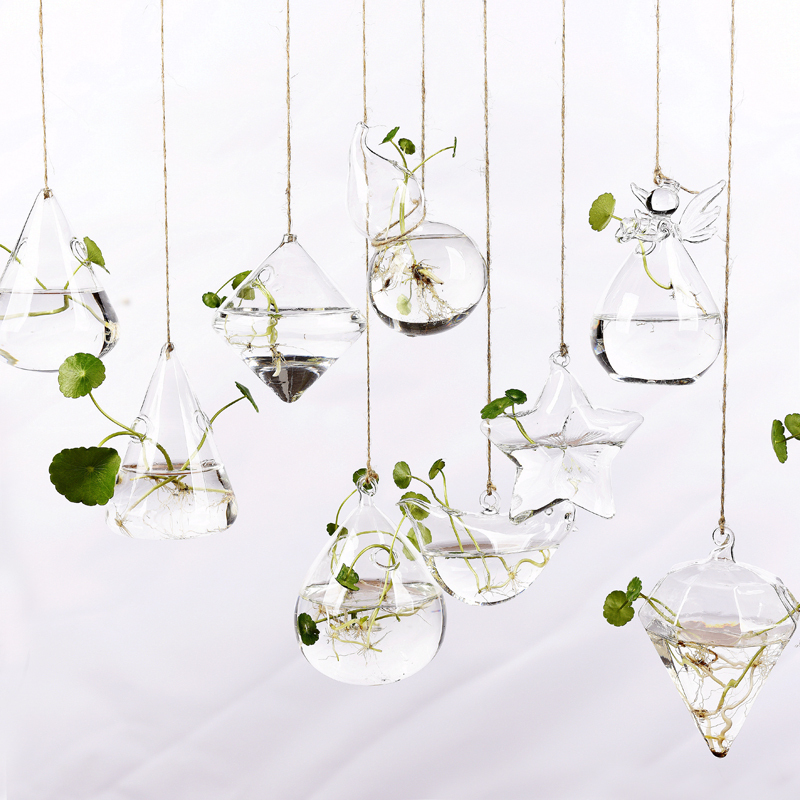 mxmade 悬挂透明玻璃花瓶 现代欧式玻璃吊球创意水培花器套装