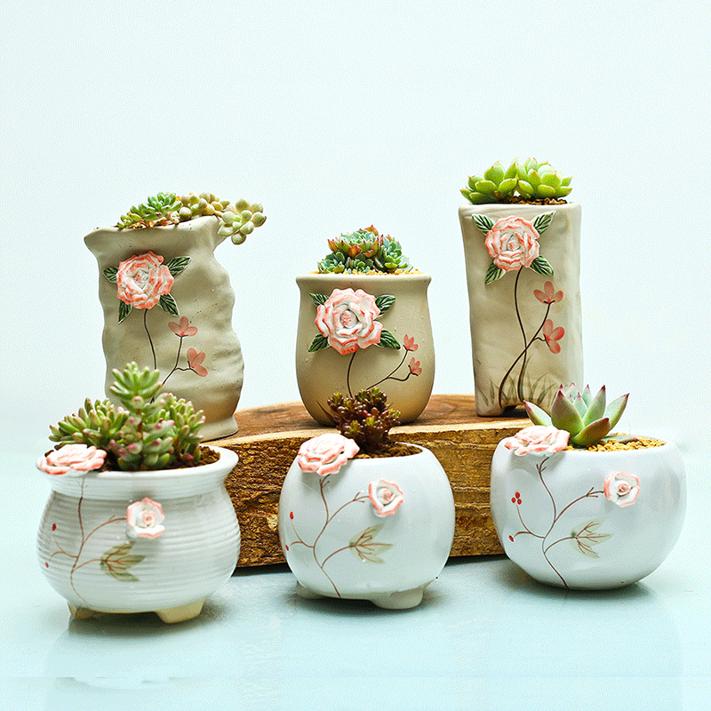 多肉肉植物小花盆 手捏花陶瓷花盆花器批发创意工艺品