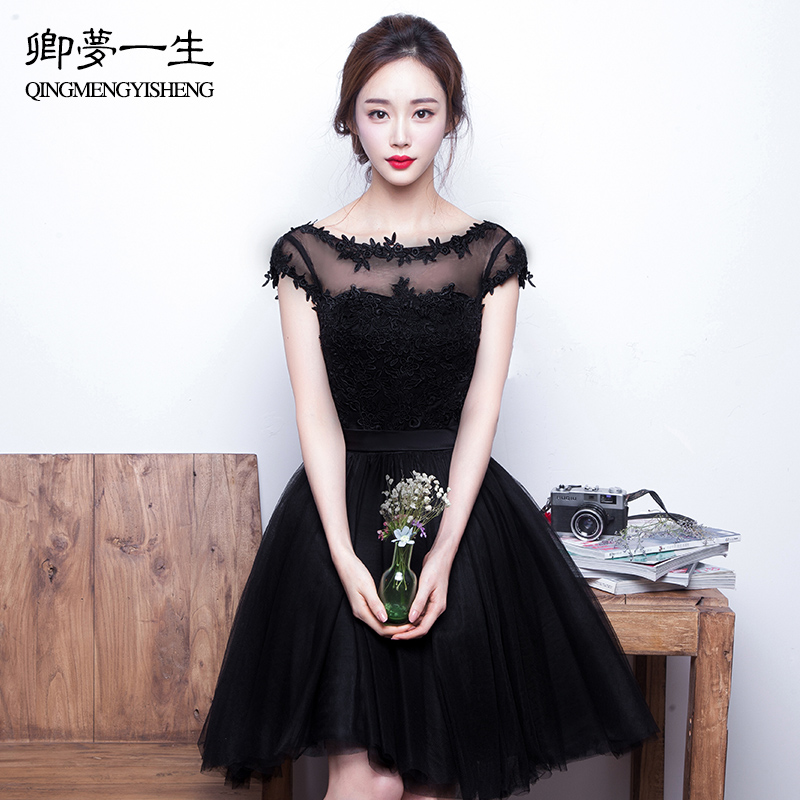 晚礼服2016新款韩版短款黑色礼服时尚宴会聚会修身显瘦连衣裙秋季