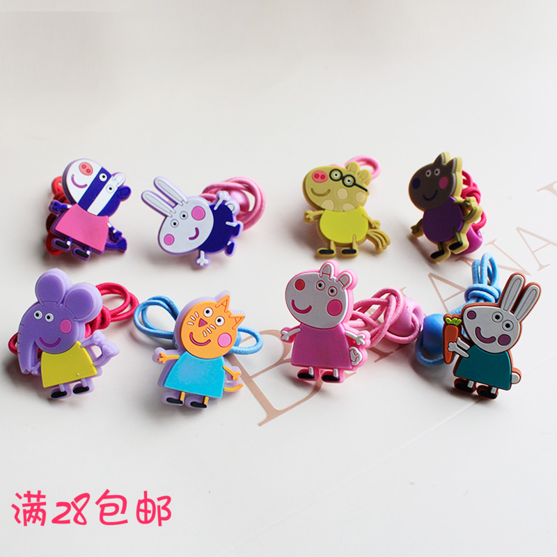儿童韩国发饰品可爱硅胶卡通人物动物宝宝头绳头饰粉红猪幼儿发绳