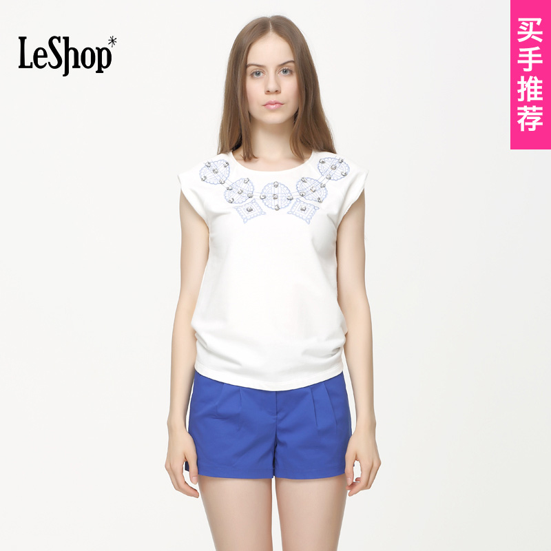 LESHOP短袖修身女款t恤衫夏韩国东大门个性镶钻学生上衣白色代购