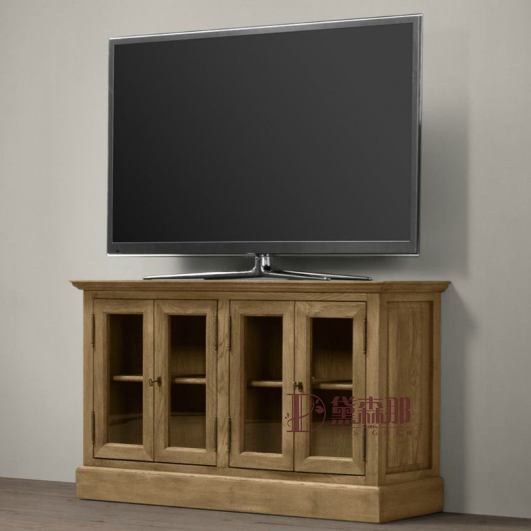 RH美式乡村卧室电视柜 欧式小户型复古做旧实木视听柜地柜可定制