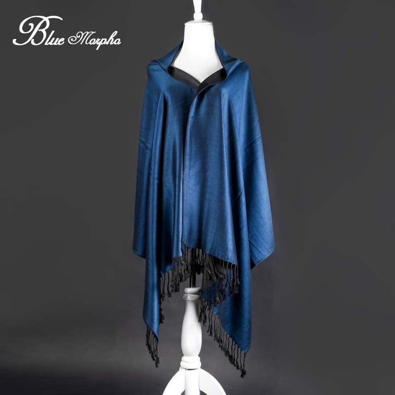 blue morpho 女士围巾冬 欧美人棉保暖丝巾 两用超长百搭纯色围巾