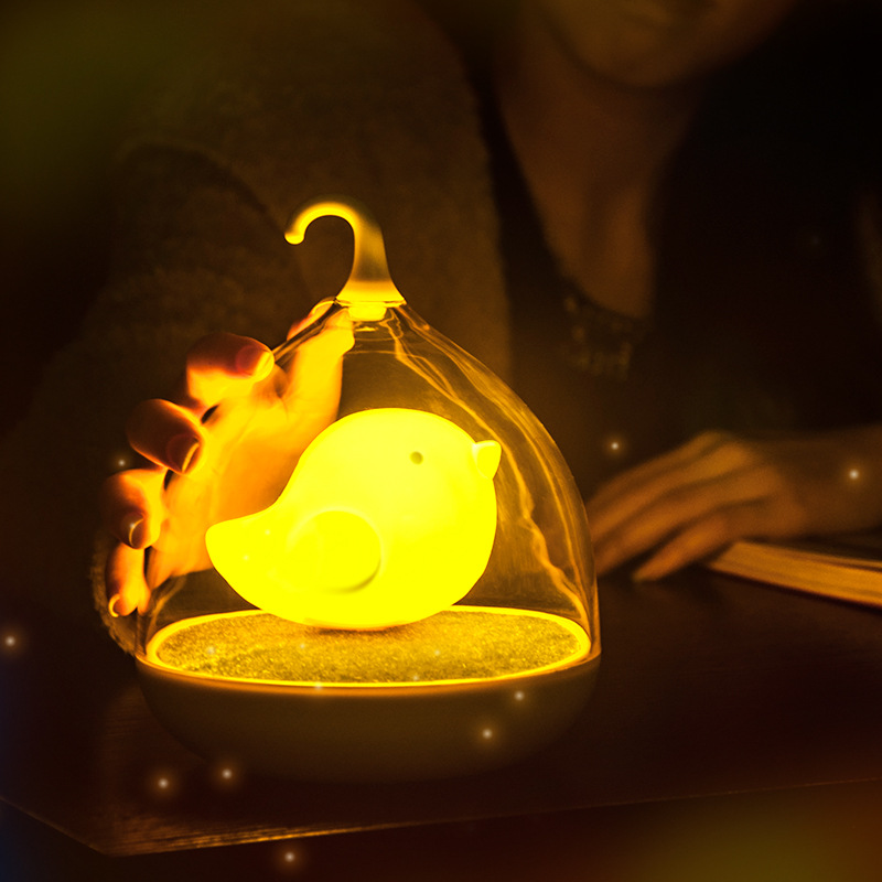 天蜗鸟笼灯 可爱随手小鸟灯小夜灯卧室创意LED充电睡眠台灯