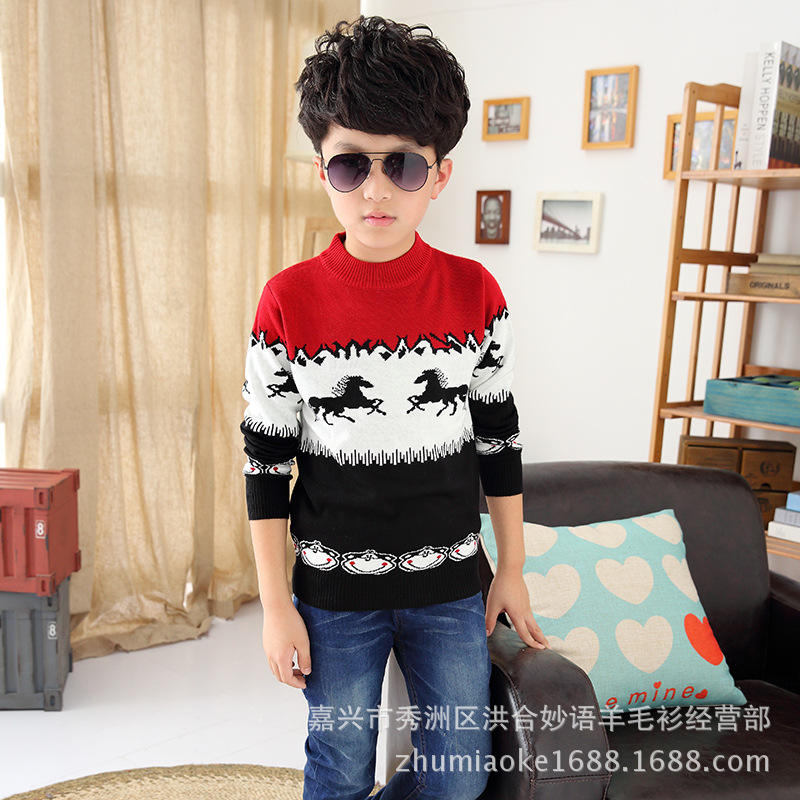 2015韩版童羊毛衫新款小马衫套头童针织衫儿童毛衣批发一件代发
