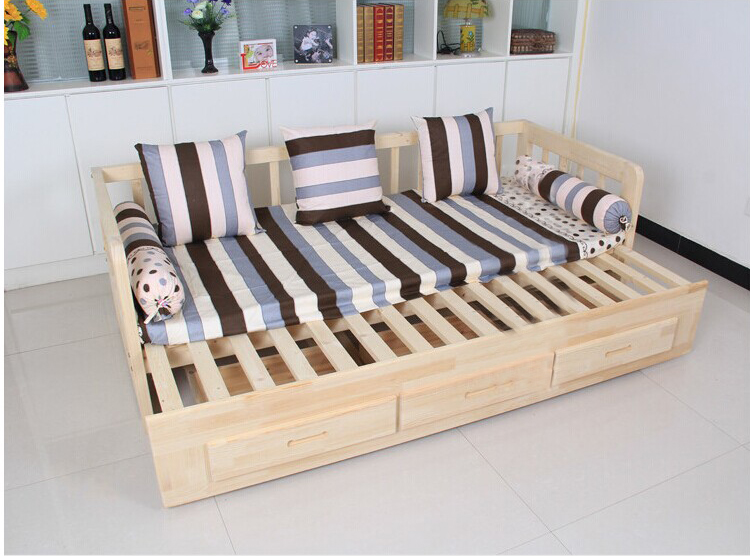 新款实木沙发床推拉两用沙发床1.2 1.5多功能储物坐卧单人床