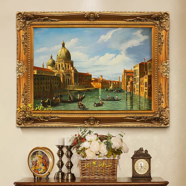大航海时代威尼斯水城贸易码头古代欧式建筑风景纯手绘油画 客厅