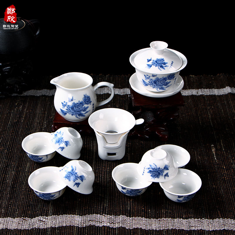 白瓷茶具富贵牡丹茶具功夫茶具整套茶具茶壶茶海茶杯茶道必备陶瓷