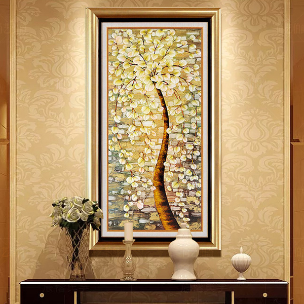 欧式美式手绘油画玄关餐厅书房有框画壁画挂画客厅装饰画 发财树