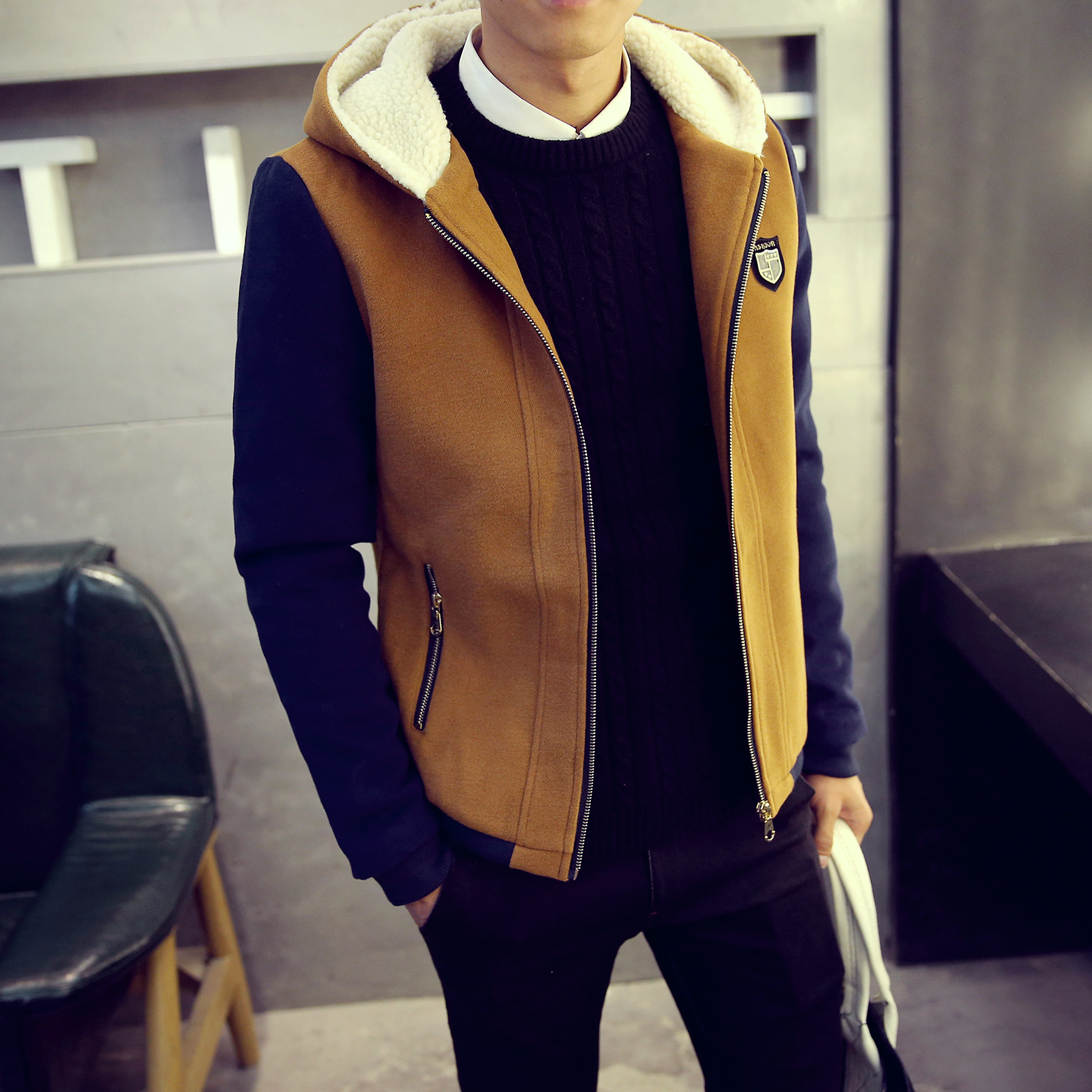 Q1747 2015秋冬季 韩版休闲男士大衣 男装修身薄款学生上衣外套