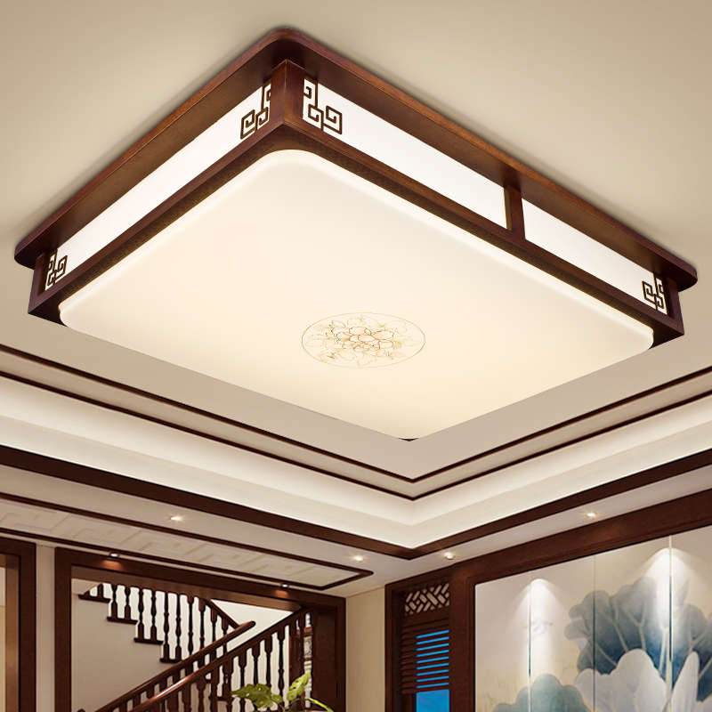 三宜现代新中式吸顶灯实木长方形客厅卧室书房灯 简约中式吸顶灯