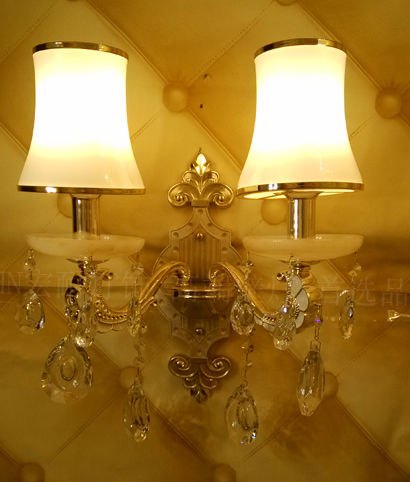 水晶壁灯简欧式客厅床头卧室壁灯锌合金蜡烛酒店过道双头单头壁灯
