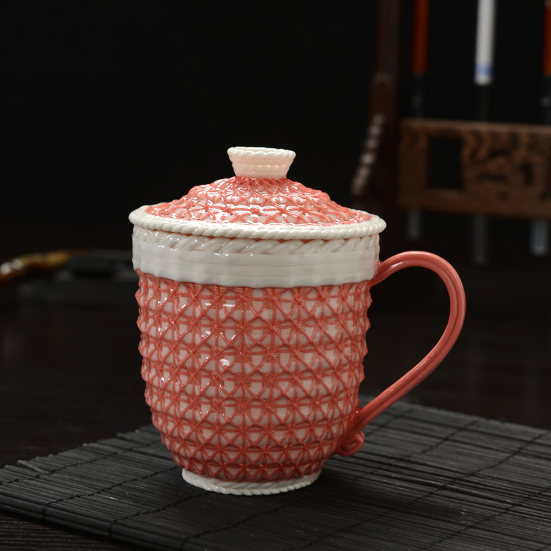 陶瓷手编杯子 茶杯咖啡办公杯个人杯 玲珑镂空手工编织茶具透明杯