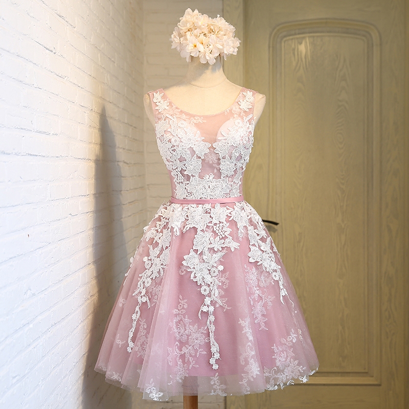晚礼服2016新款短款夏韩版修身粉色小礼服伴娘服年会宴会礼服包邮