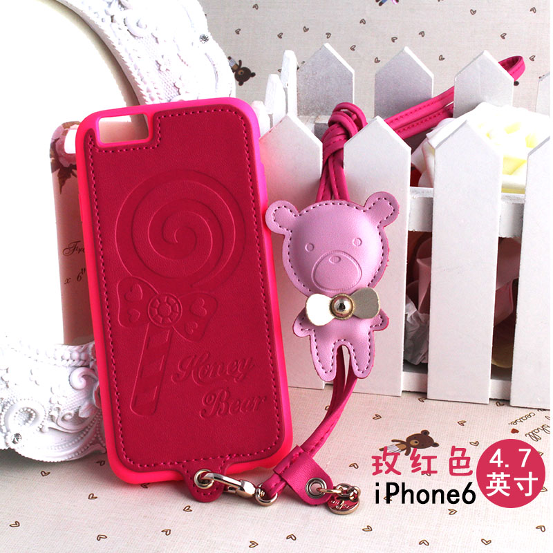 苹果iphone6 4.7寸挂脖手机套 韩版卡通可爱小熊挂绳软胶保护壳套