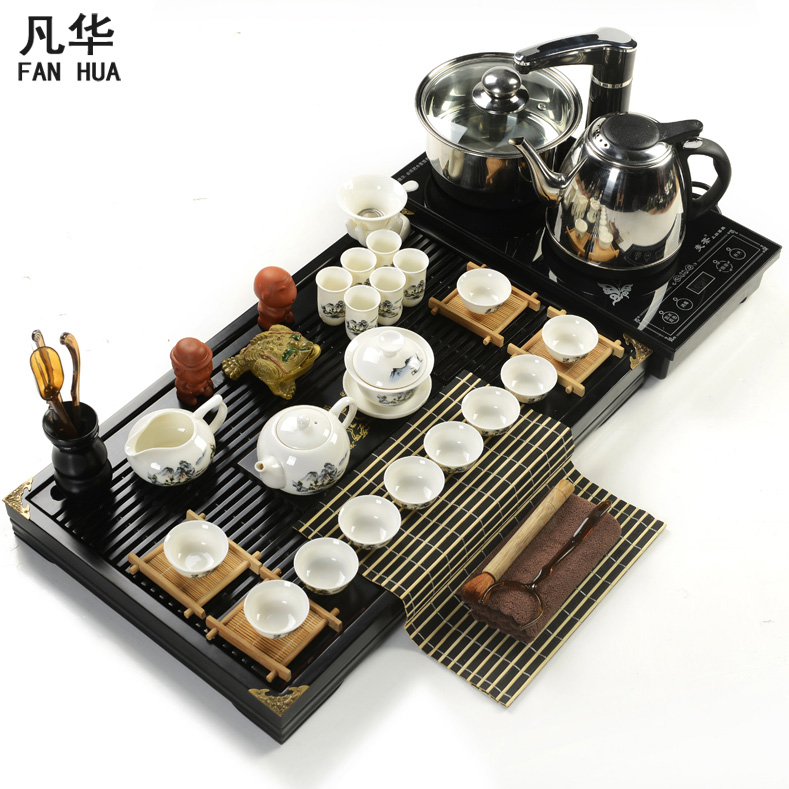 凡华 紫砂茶具套装 整套功夫茶具 四合一电磁炉实木茶盘茶道茶壶