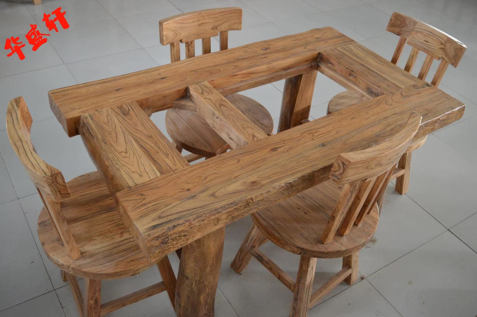 华盛轩老榆木茶道桌椅组合韩式实木送茶具1.6米1.8米工厂价直销