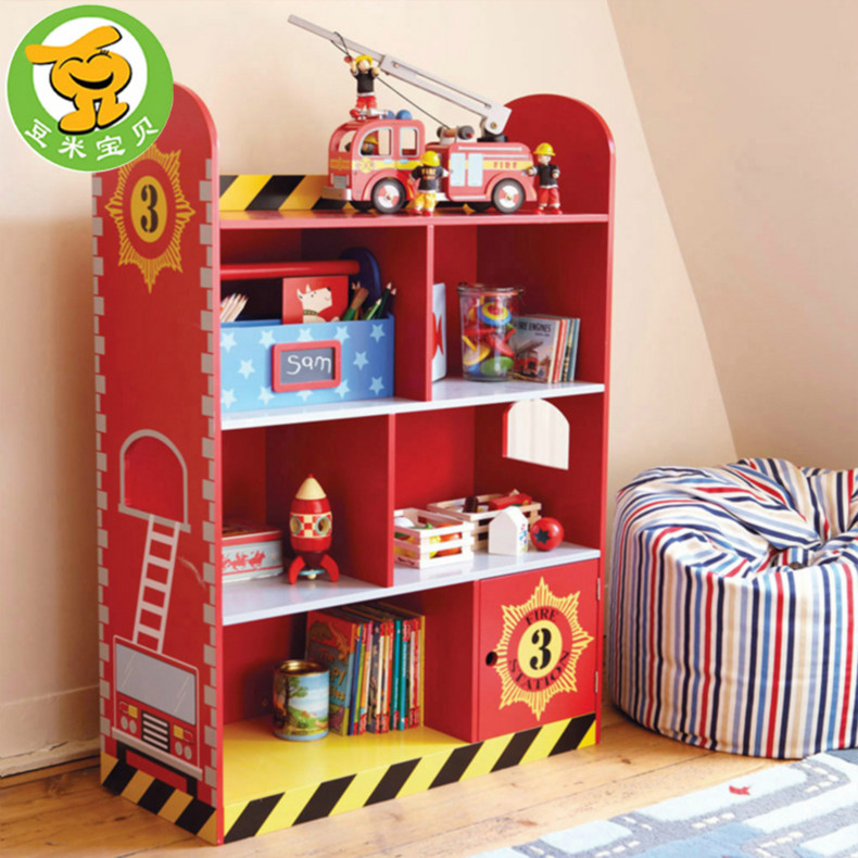 豆米宝贝 英伦风 红色消防车书架儿童书柜玩具收纳架置物柜书橱