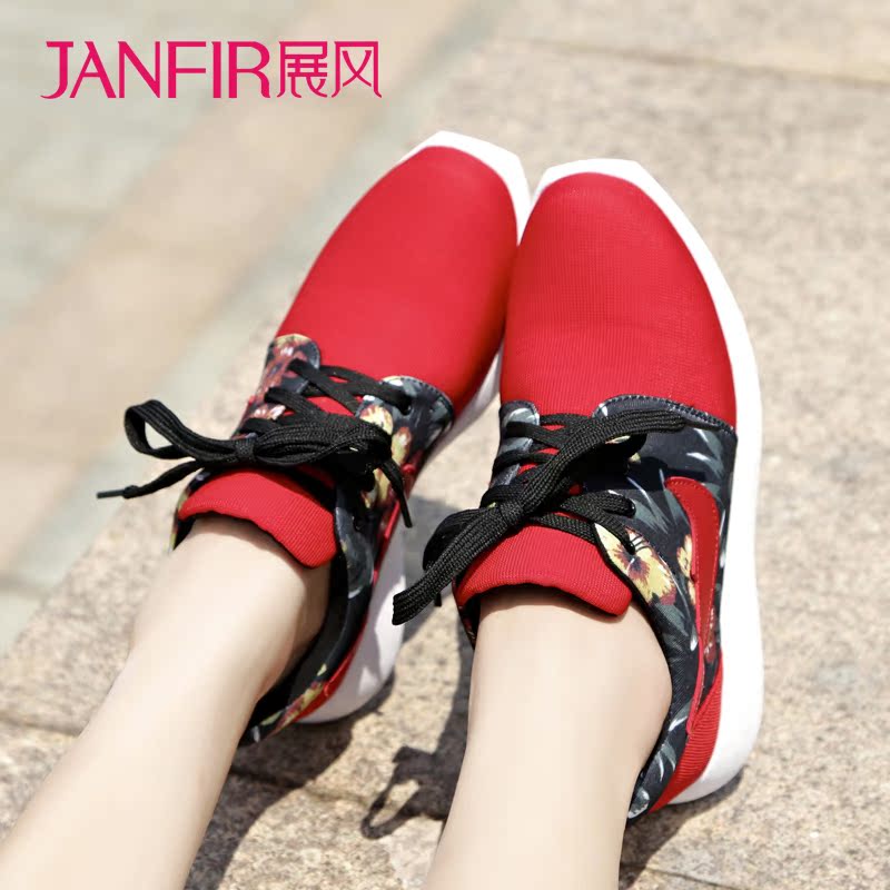 JANFIRN/展风系带运动鞋女平底单鞋 跑步鞋休闲布鞋内增高女鞋