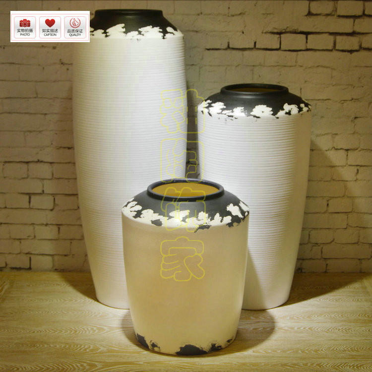 手工白色陶瓷土陶罐粗陶落地组合景观摆件大花瓶 新品上市促销中