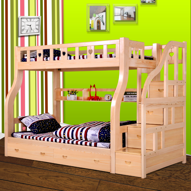 实木儿童床高低床上下床上下铺双层床子母床母子床成人床梯柜床