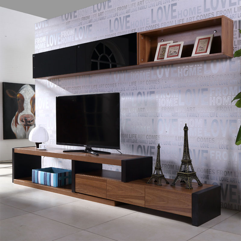 2米伸缩电视柜 胡桃木质现代简约时尚小户型客厅家居地柜