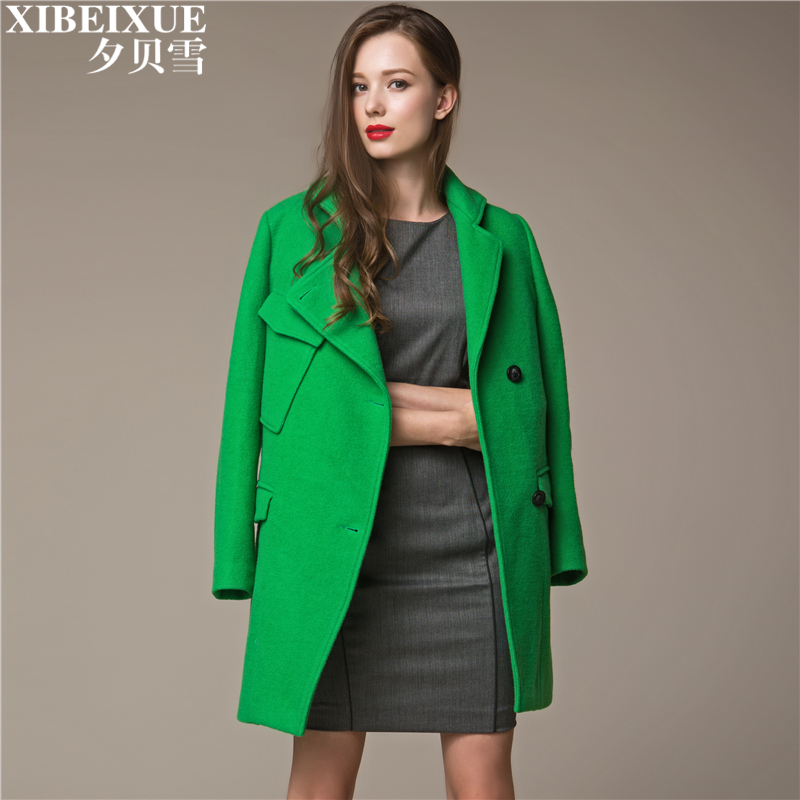 2015秋冬季女装新款修身款大码韩版中长款呢子大衣羊毛毛呢外套女
