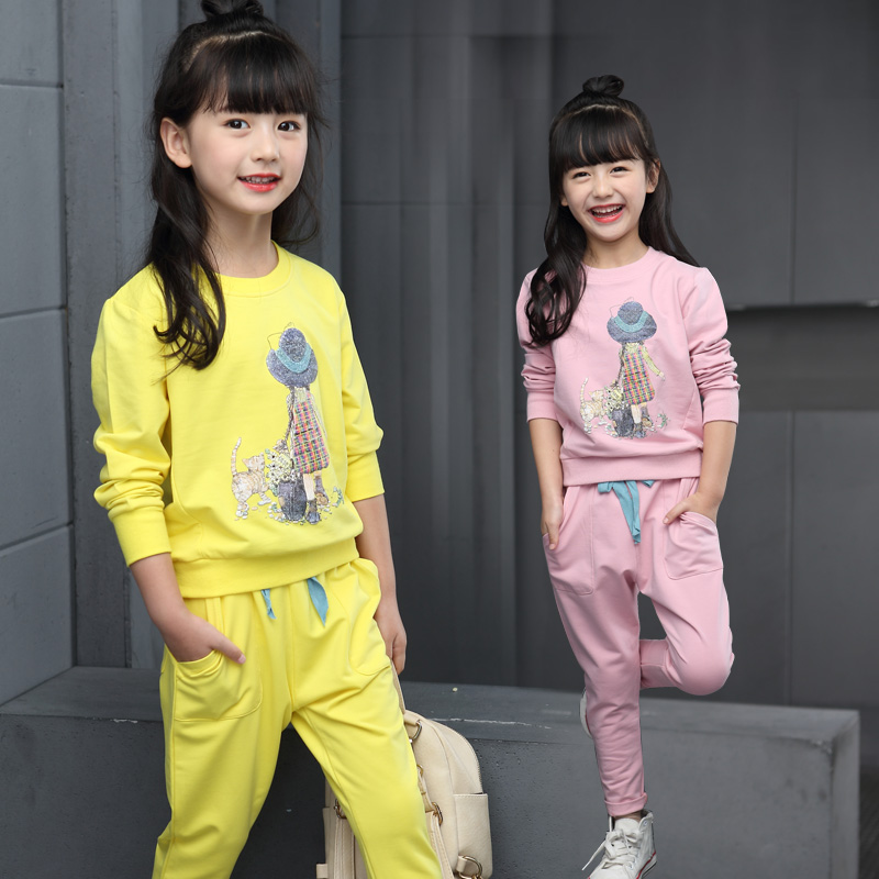 童装女童套装春秋衫圆领卫衣长袖上衣运动休闲两件套韩版公主卡通