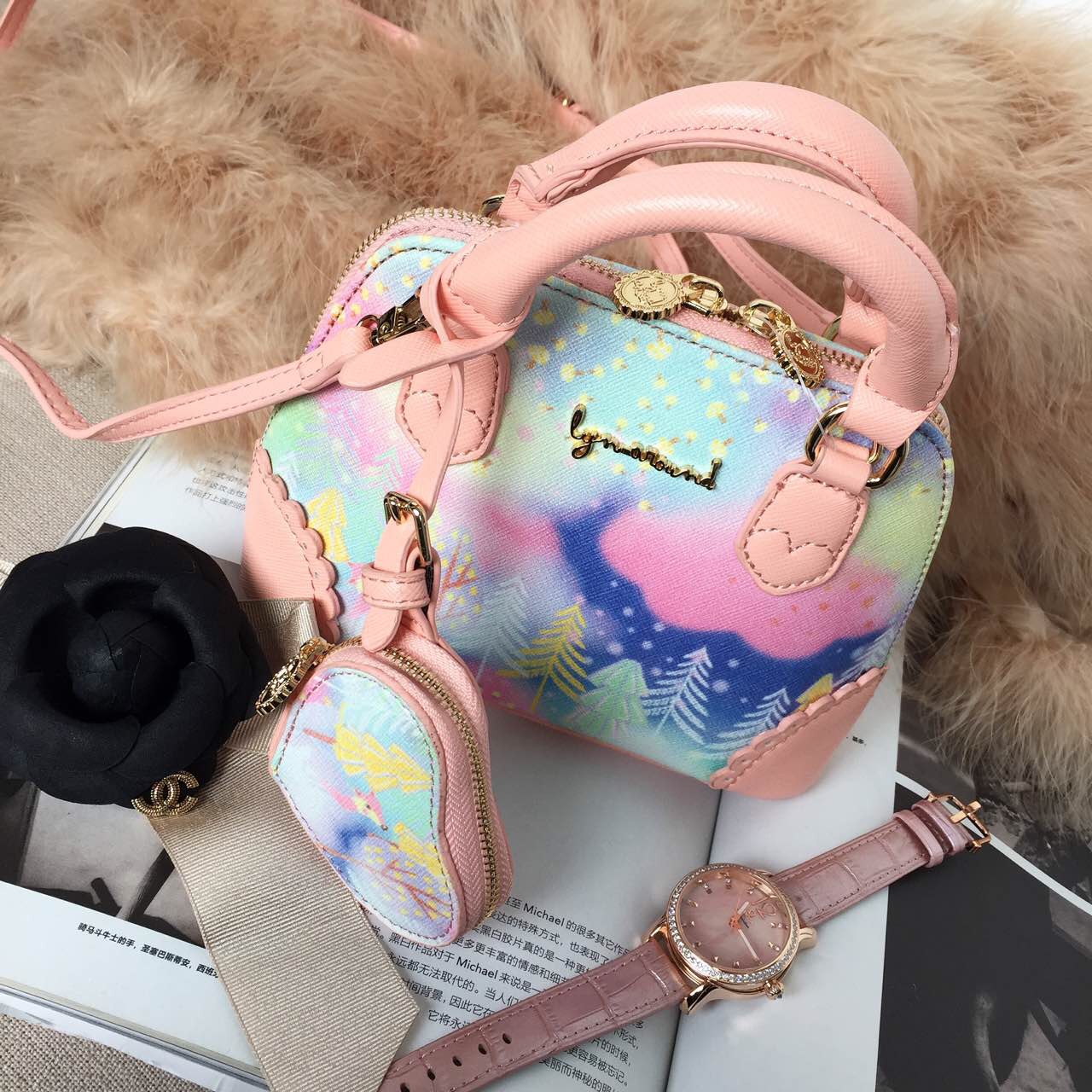 韩国代购贝壳包2015新款定制版粉色萌包单肩手提斜跨甜美爱心女包