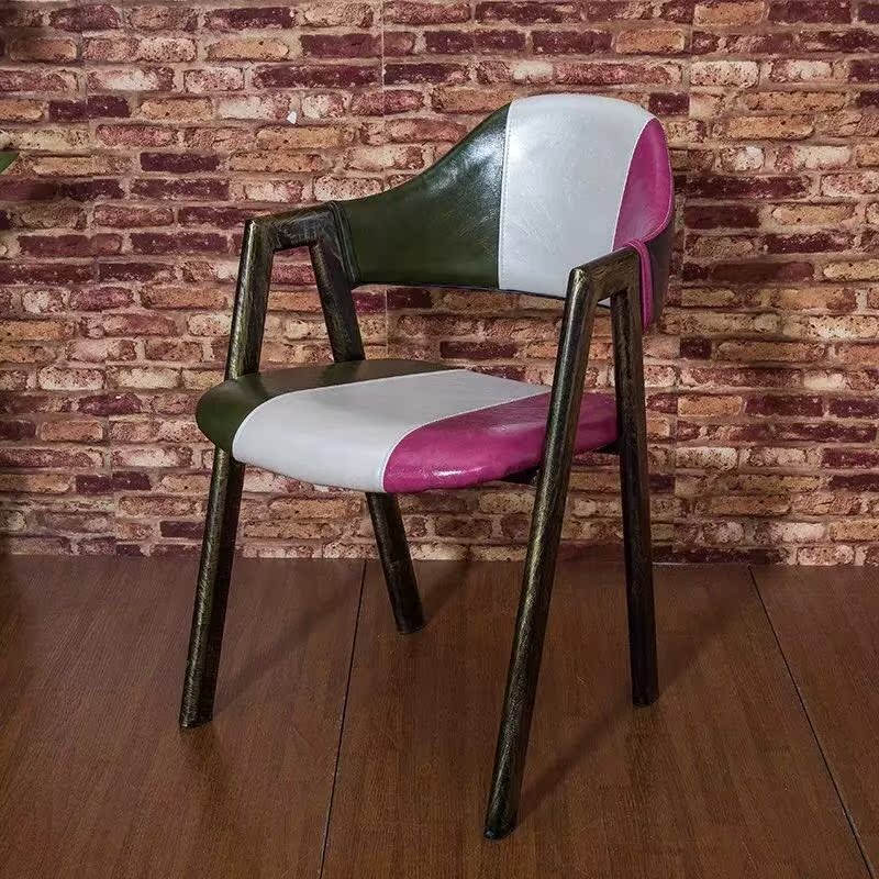 简约复古西餐厅桌椅 拼色铁椅 A字椅 咖啡厅奶茶店甜品店桌椅组合
