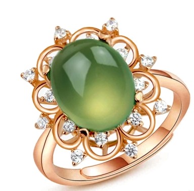 时尚925银镀金 天然葡萄石 精美活口戒指 女款可调节复古新款指圈