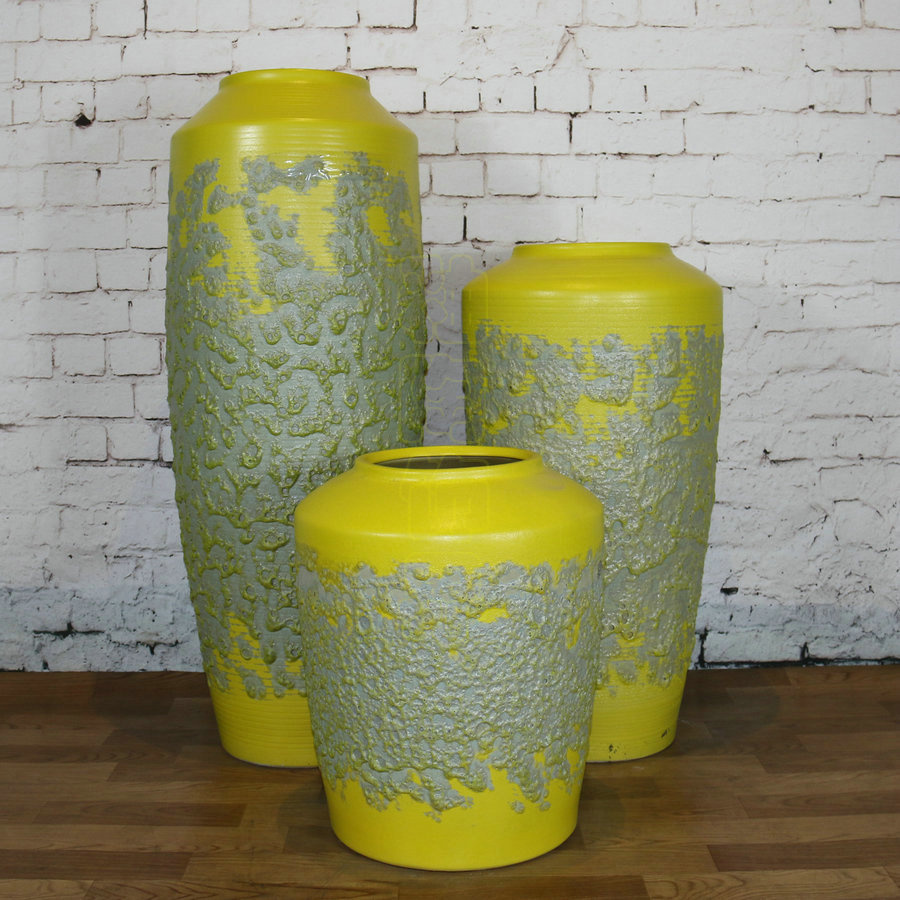 品牌新款黄色复古气泡釉家居客厅景观陶罐组合落地摆件陶瓷大花瓶