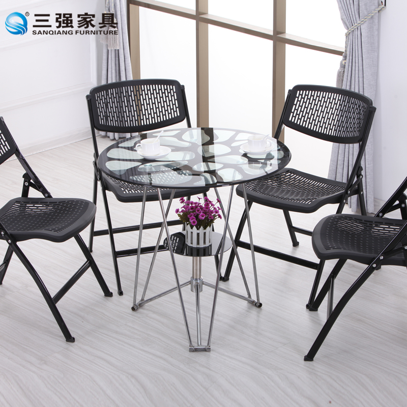 三强 加厚钢化玻璃洽谈桌椅 咖啡小户型休闲桌 简约餐桌椅组合