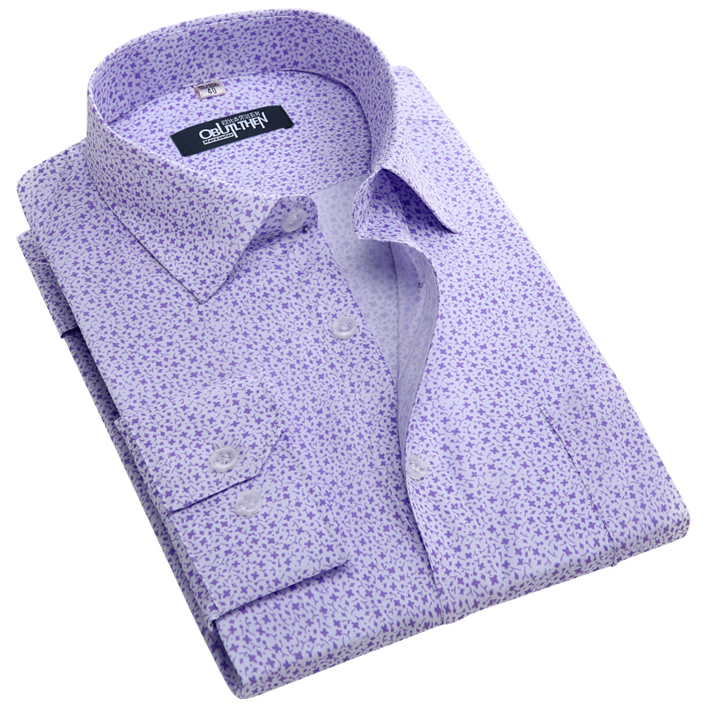 欧比森2015春新品韩版修身印花商务休闲男士长袖衬衫潮