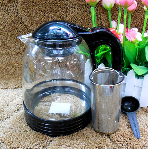 正品金美莱不锈钢滤网茶壶欧式大容量泡茶壶一键开启玻璃茶具2.0L