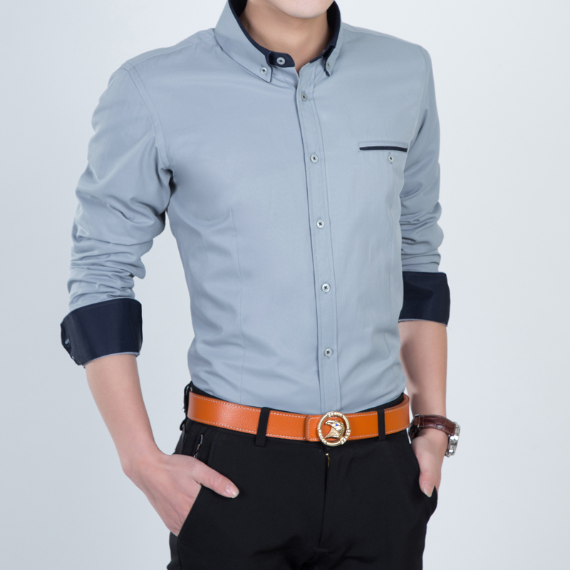 2015新款春秋装长袖衬衫男青年韩版英伦纯棉丝光棉打底衬衣修身型