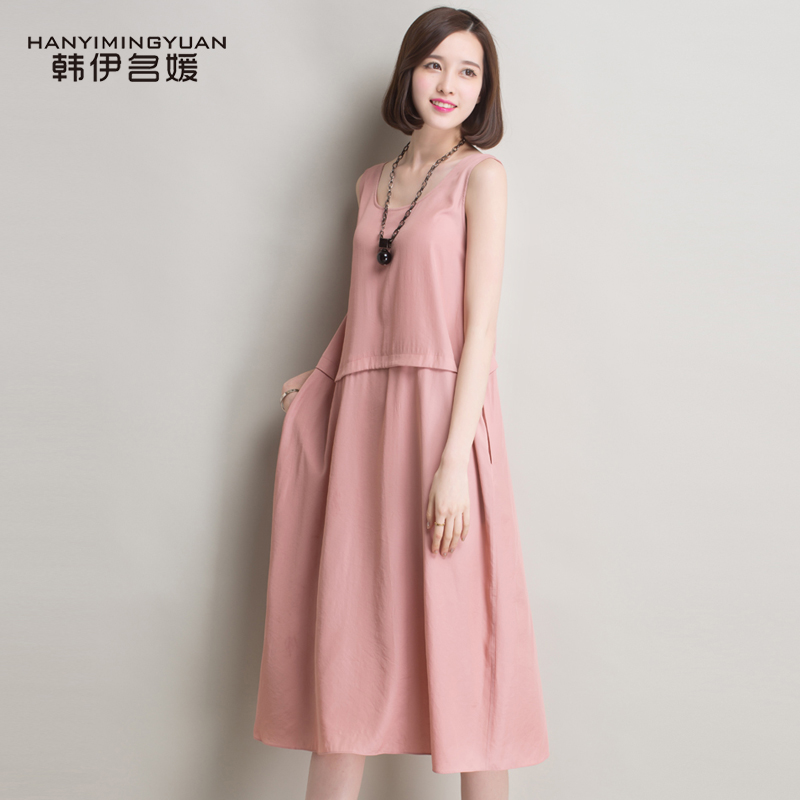 连衣裙夏 2015新款女装韩版修身显瘦长裙 圆领无袖背心裙子