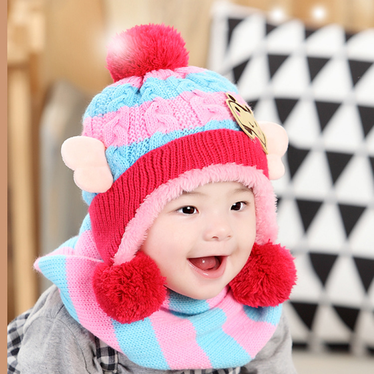 新款韩版秋冬帽子围巾两件套婴儿童帽子宝宝帽子小蜜蜂护耳帽包邮